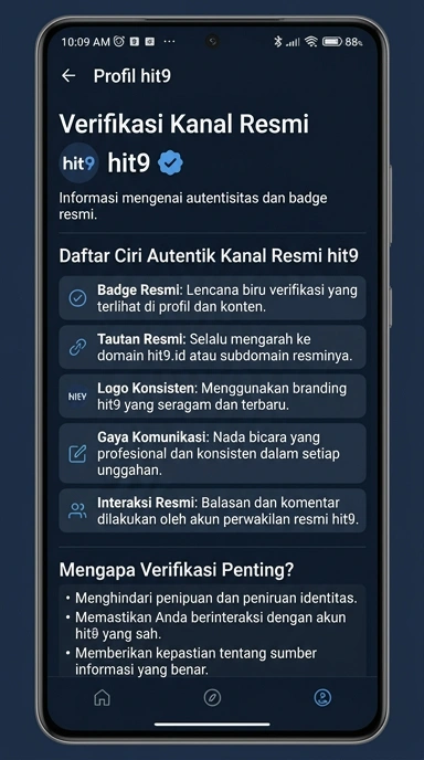 Tampilan kanal resmi hit9